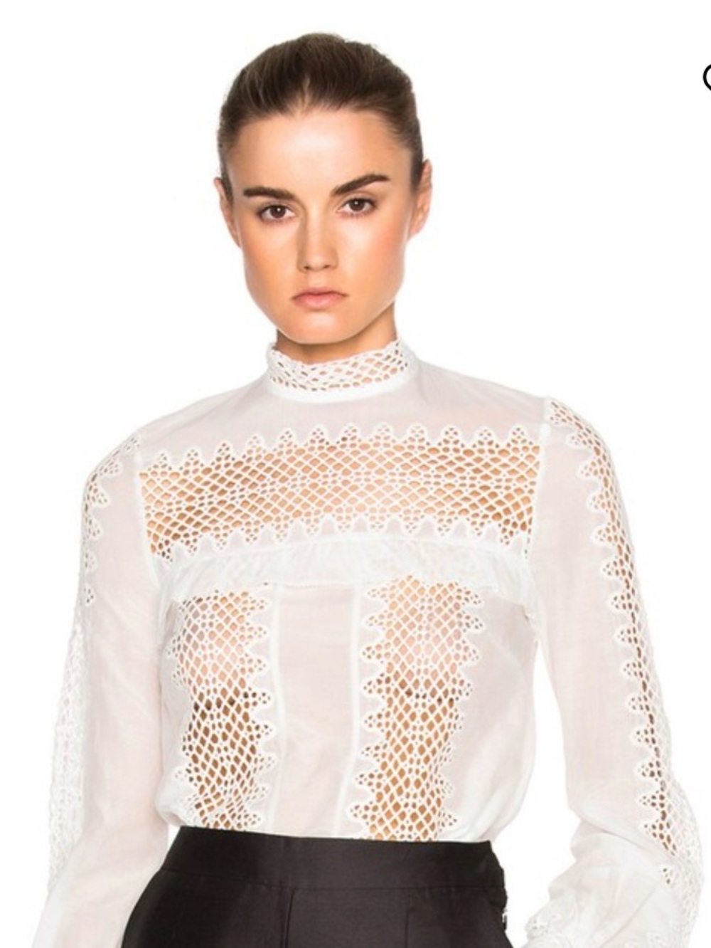 Self-Portrait White Crochet-Lace High Neck Blouse